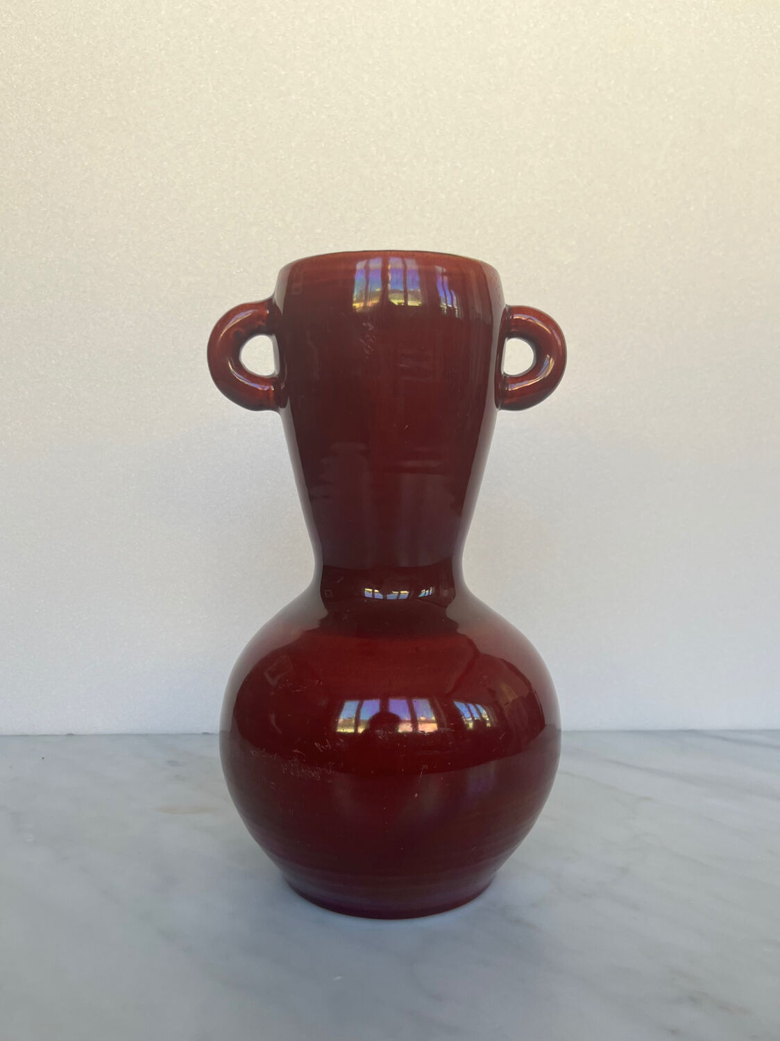 Vintage Accolay vase in red ceramic, double handle.