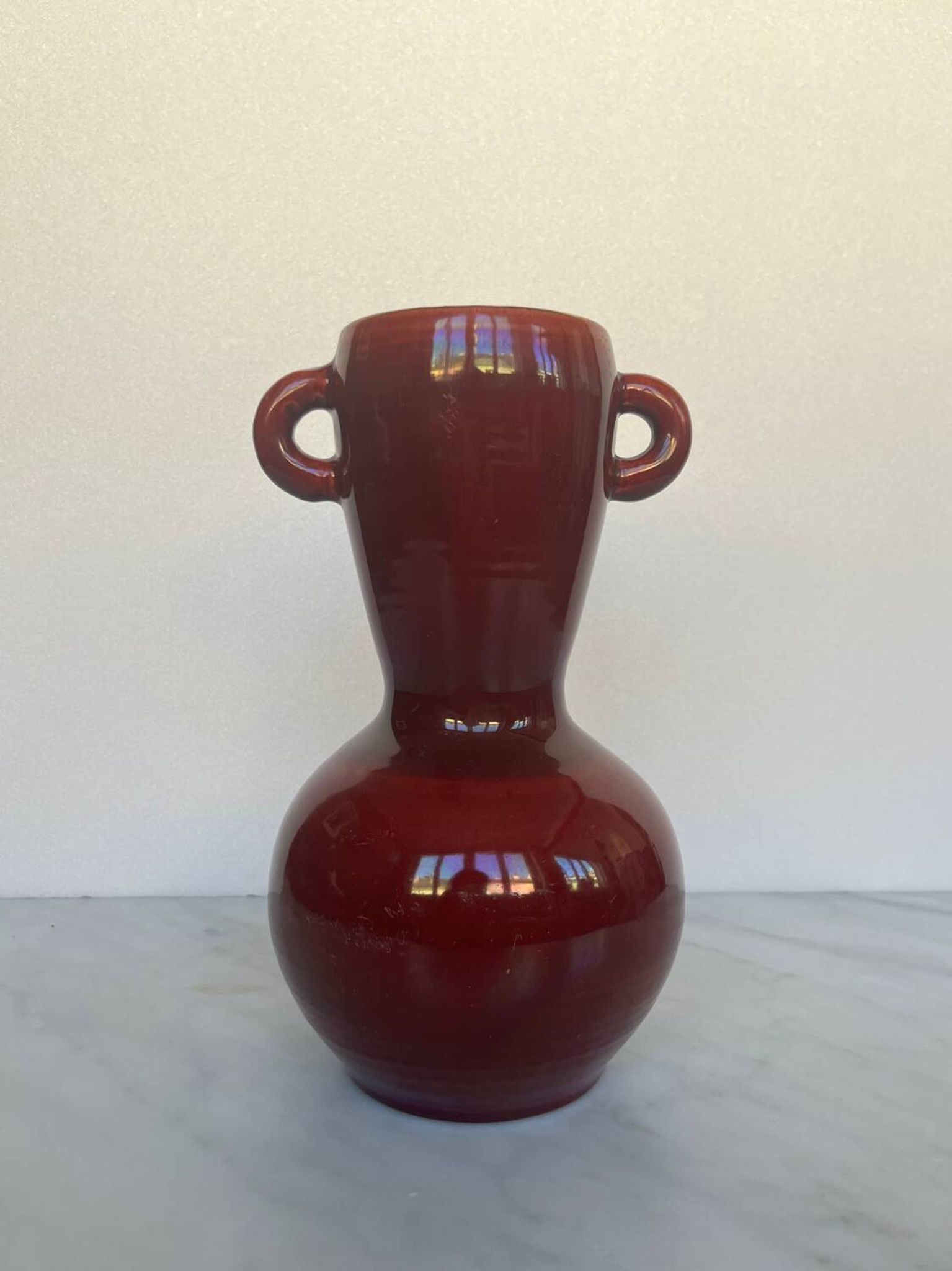 Vase Accolay vintage en céramique rouge, double anse