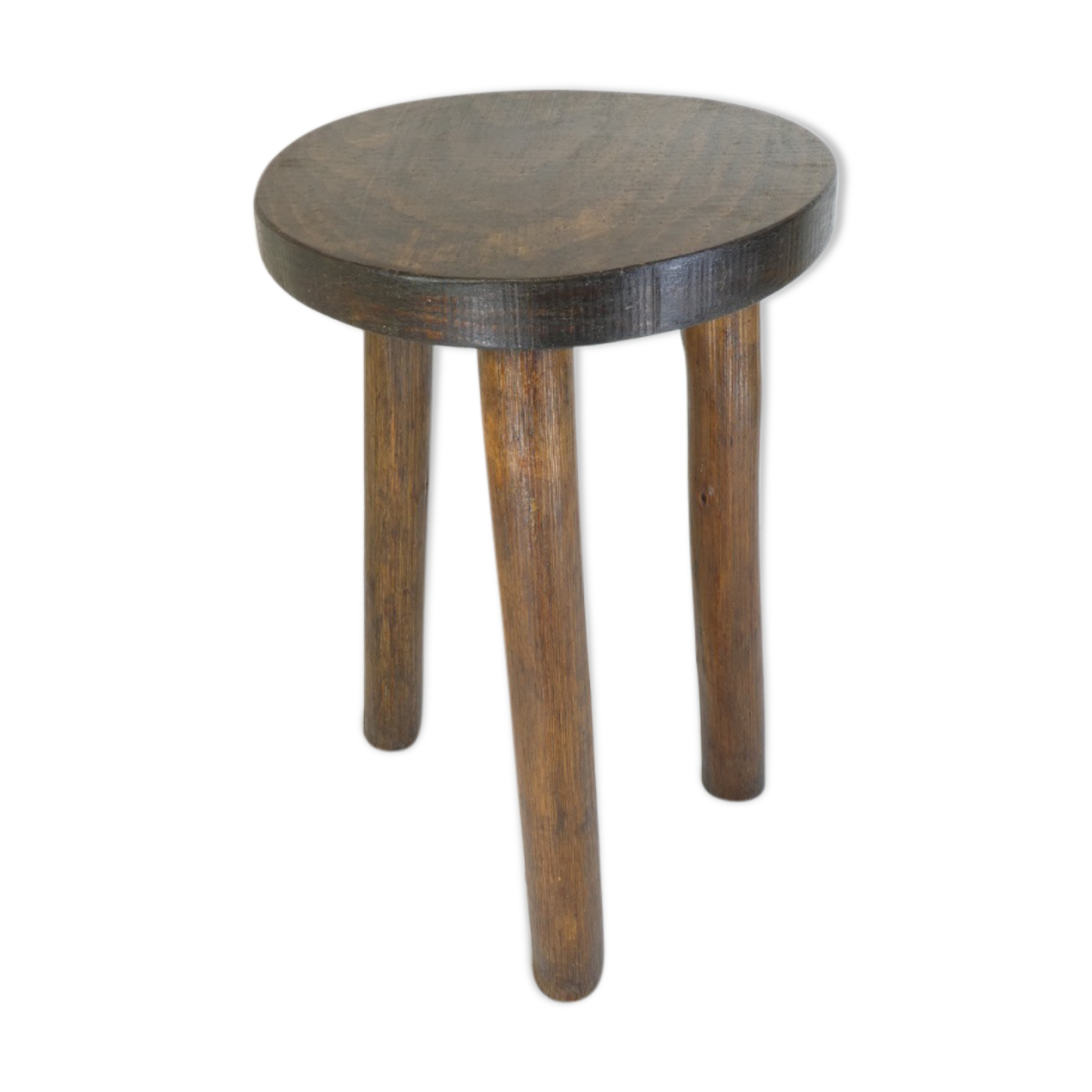 Tabouret rond tripode de traite en bois années 50