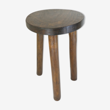 Tabouret rond tripode de traite en bois années 50