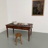 Walnut and pine drapery farmhouse table