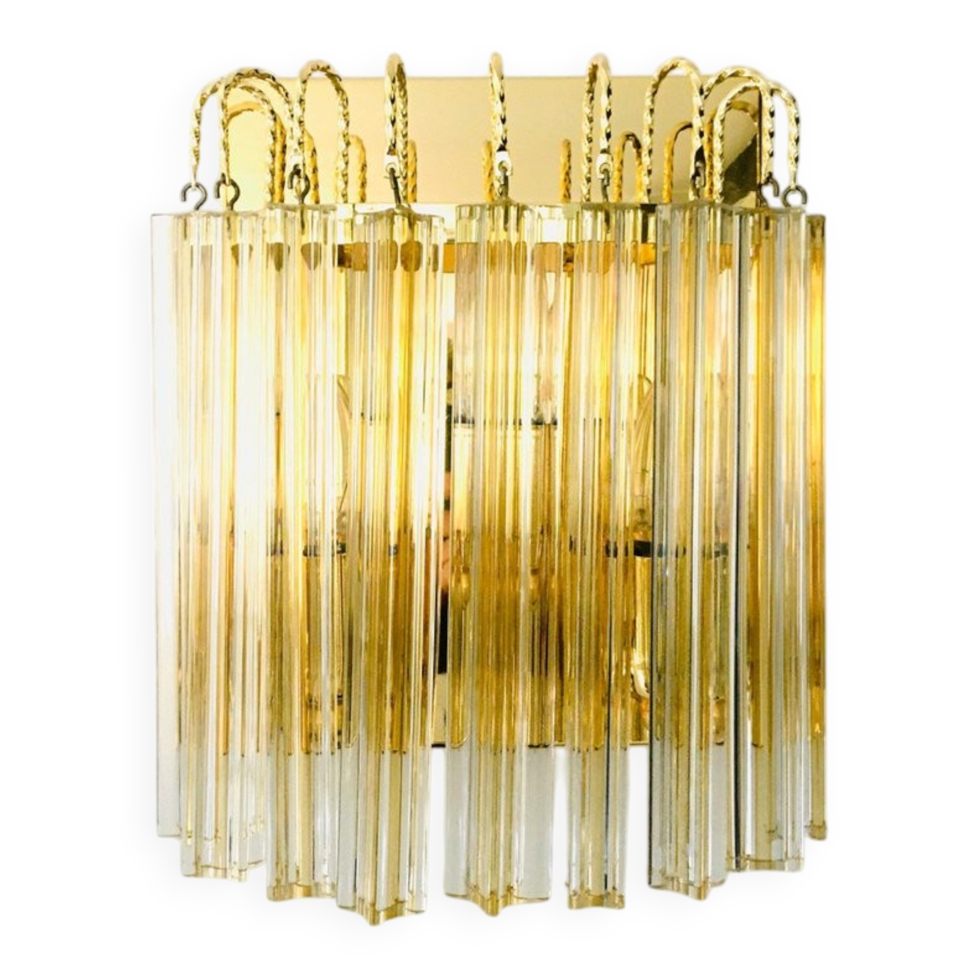 Hollywood Regency Style Glass & Brass Wall Lamp from Massive, Italy, 1980s
