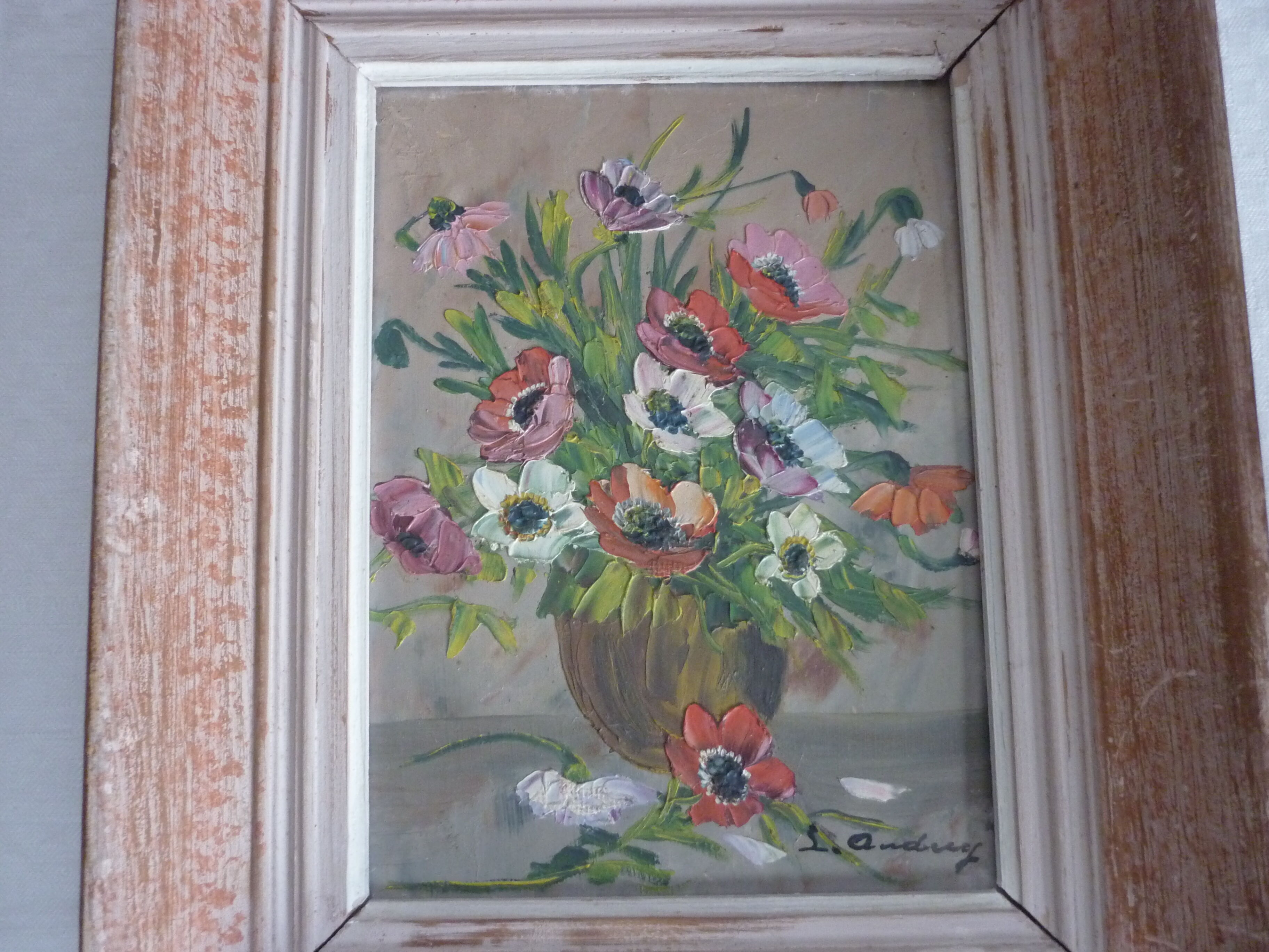 Painting painting bouquet flowers signed L.Audrey