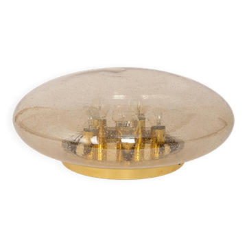 Large smoked glass ceiling light by Limburg, Germany, 1960s.
