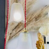 Walking lamp or suspension opaque globe shape of Art Deco flower
