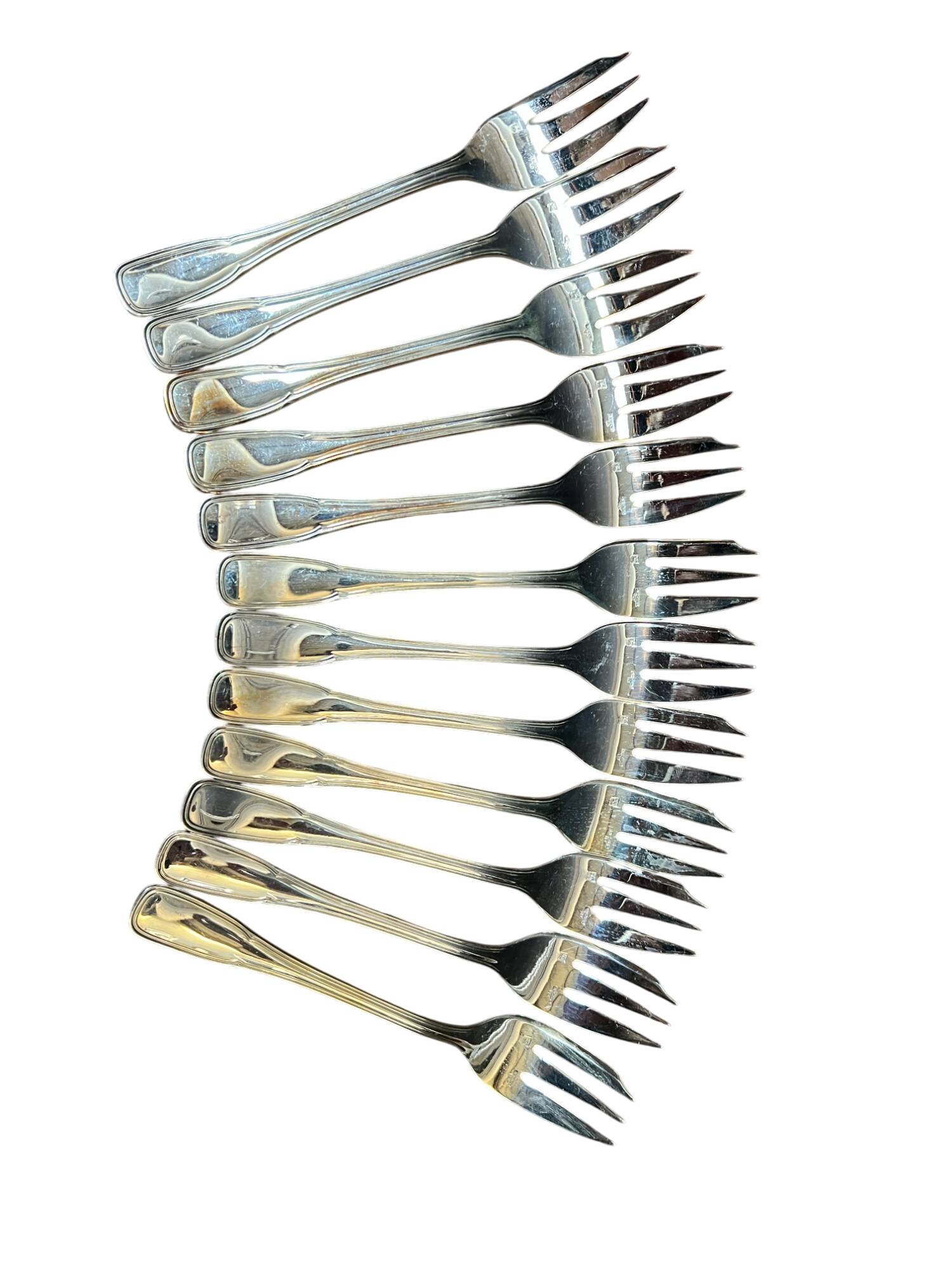 Set of 12 silver-plated metal cake forks from the Nicolet Orléans brand