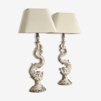 Duo of dolphin lamps