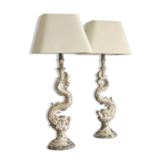 Duo of dolphin lamps