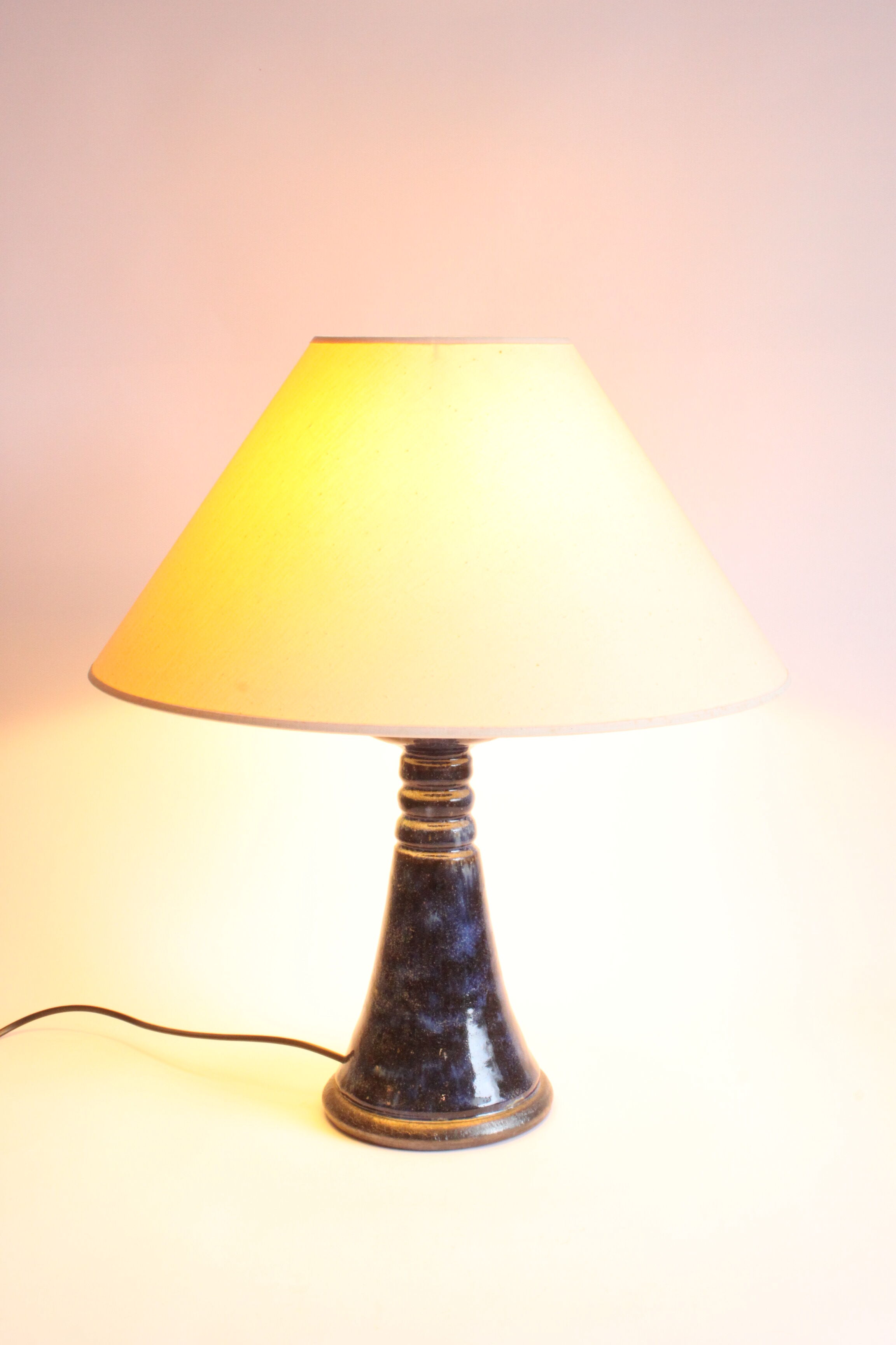 Lampe de table en céramique bleue de Poterie Dubois, Bouffioulx, Belgique années 1950