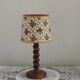 French Vintage Round Wooden Barley Twist Table Lamp With Floral Shade