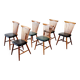6 scandinavian wood & vinyl chairs, 1960s