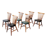 6 scandinavian wood & vinyl chairs, 1960s