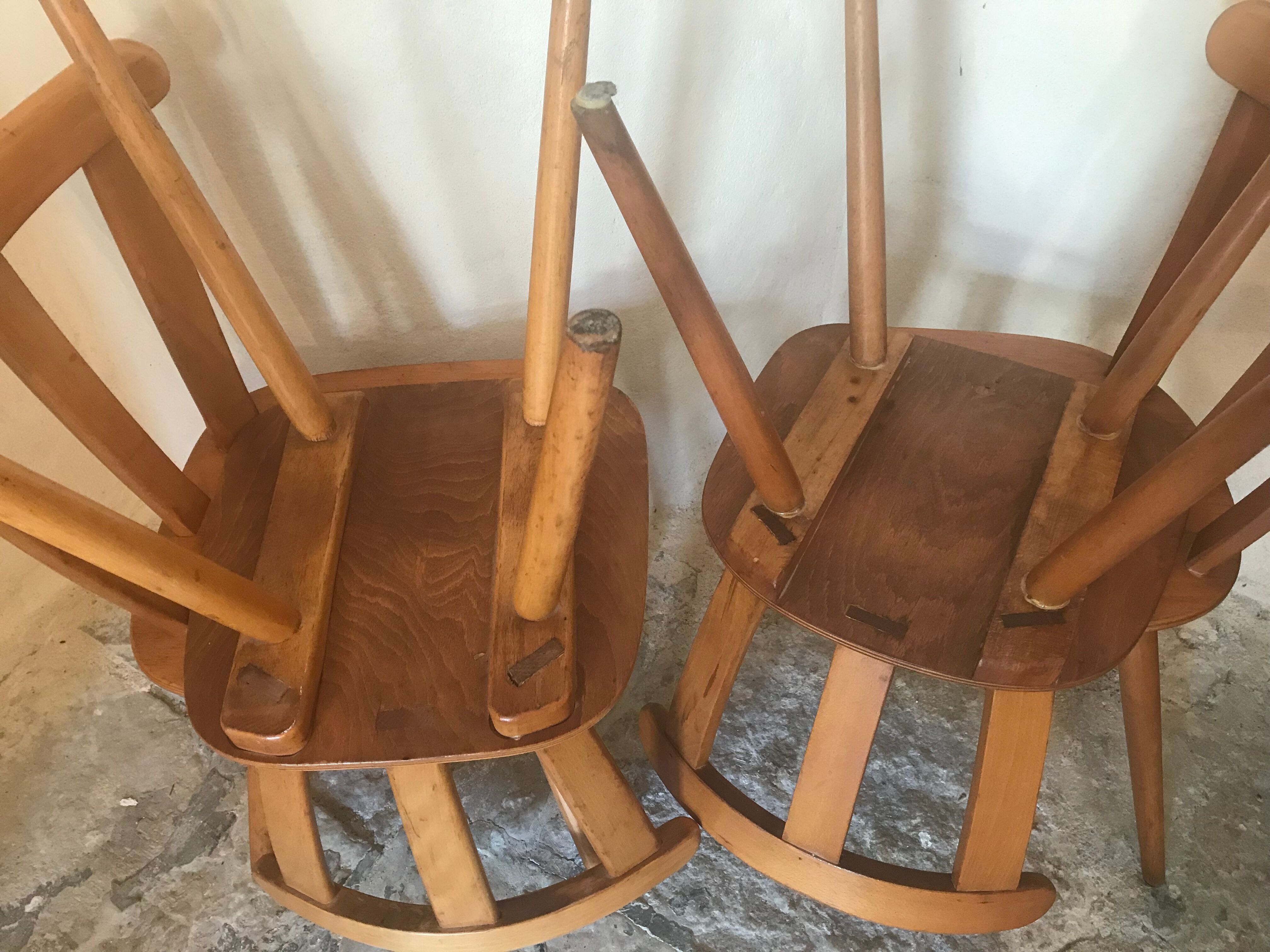 Set of 4 vintage bistro style chairs in beech circa 1960