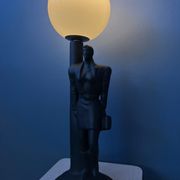 Vintage art deco porcelain desk lamp with glass lampshade