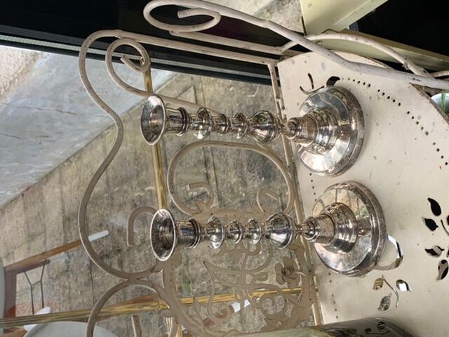 Pair of vintage silver metal candlesticks