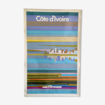 Affiche Air Afrique Côte d'Ivoire Alain Carrier 1970