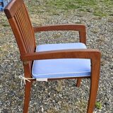 Stackable chair-armchair in solid teak with cushion by Vlaemynck