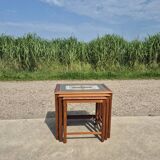 Set 3 vintage Danish nesting tables - teak tiles