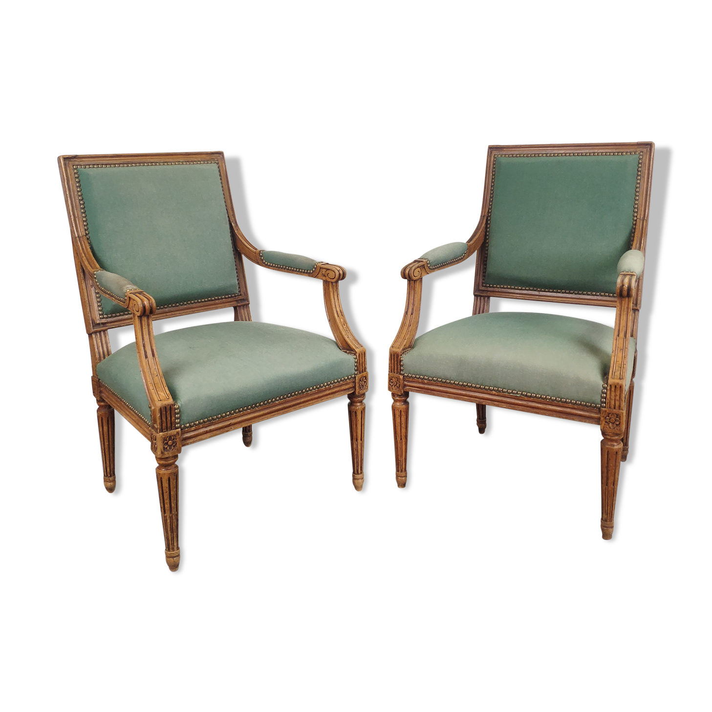 Pair of Louis XVI armchairs upholstered green velvet