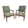 Paire de fauteuils Louis XVI capitonnées velours vert