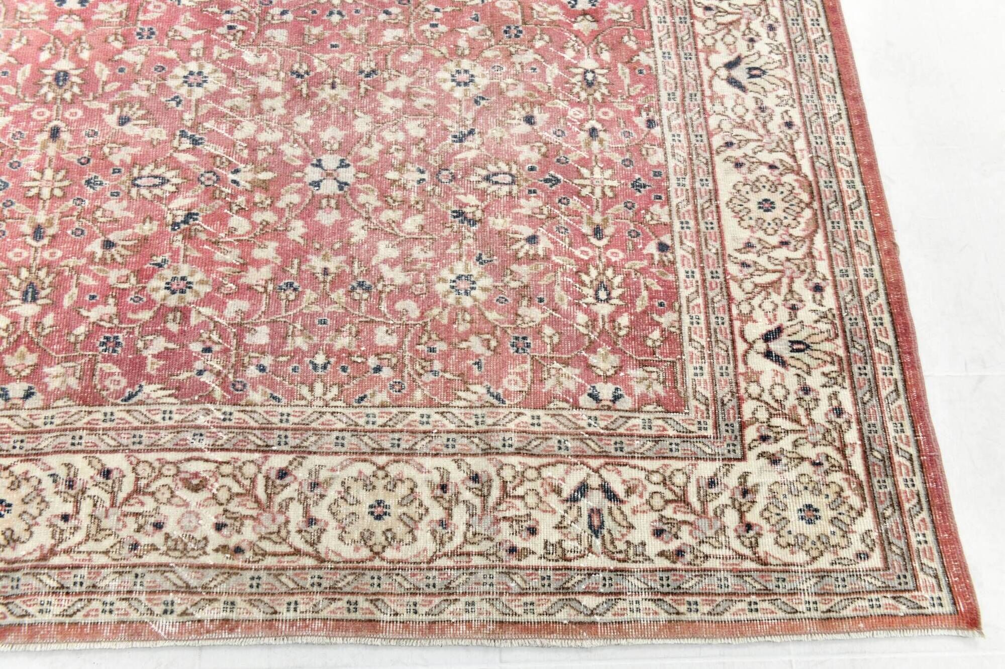 Red & Navy Blue Floral Vintage Persian Rug