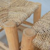 Tabouret berbère vintage bois et paille