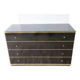 Vintage chest of drawers in lacquered wood and gilded metal 1970