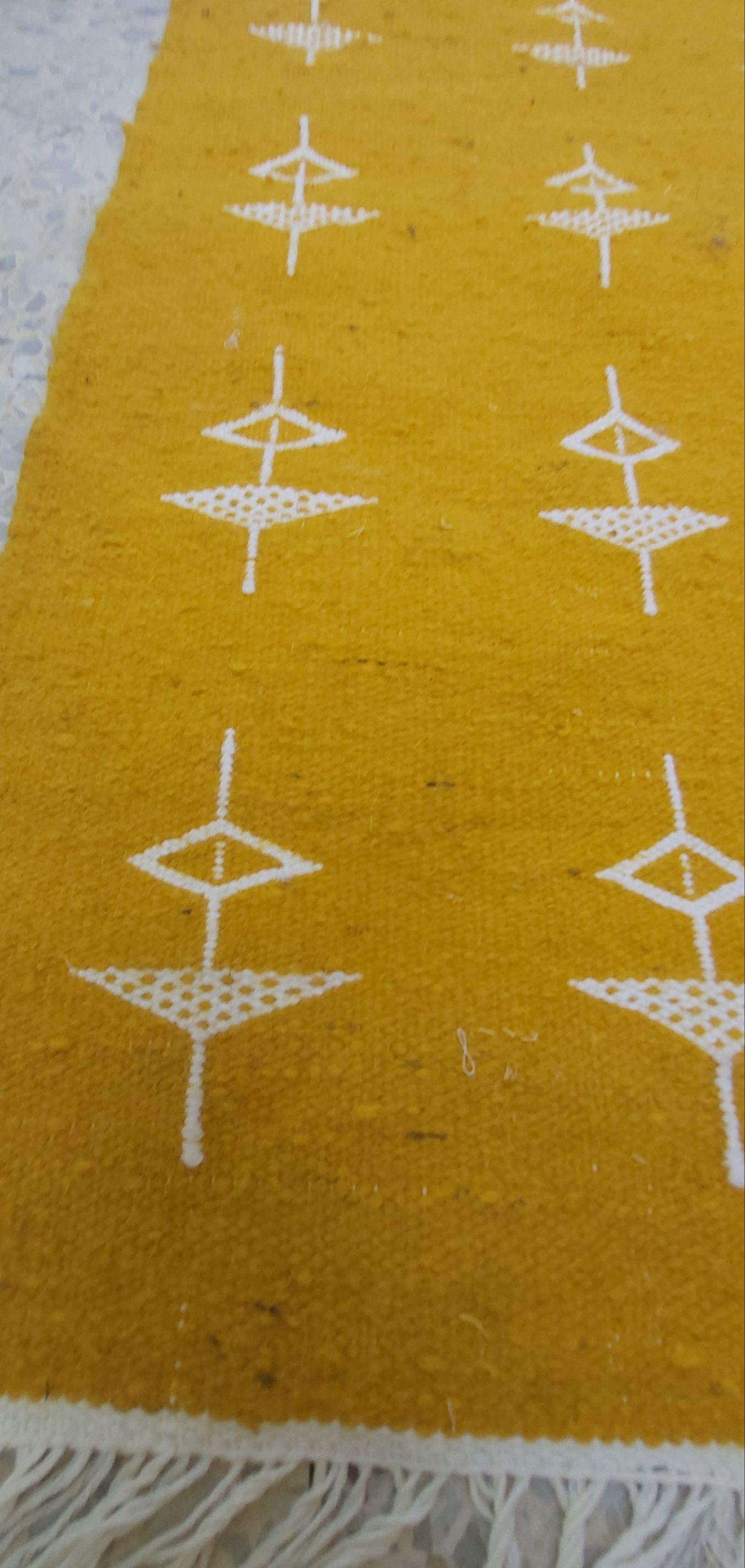 Traditional handmade berber yellow and white Berber kilim carpet made of pure wool