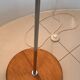 Three-light floor lamp in wood and chrome metal, Spain 1970s.