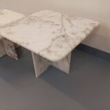 Pair of vintage nesting coffee tables in white marble from the 1970s.