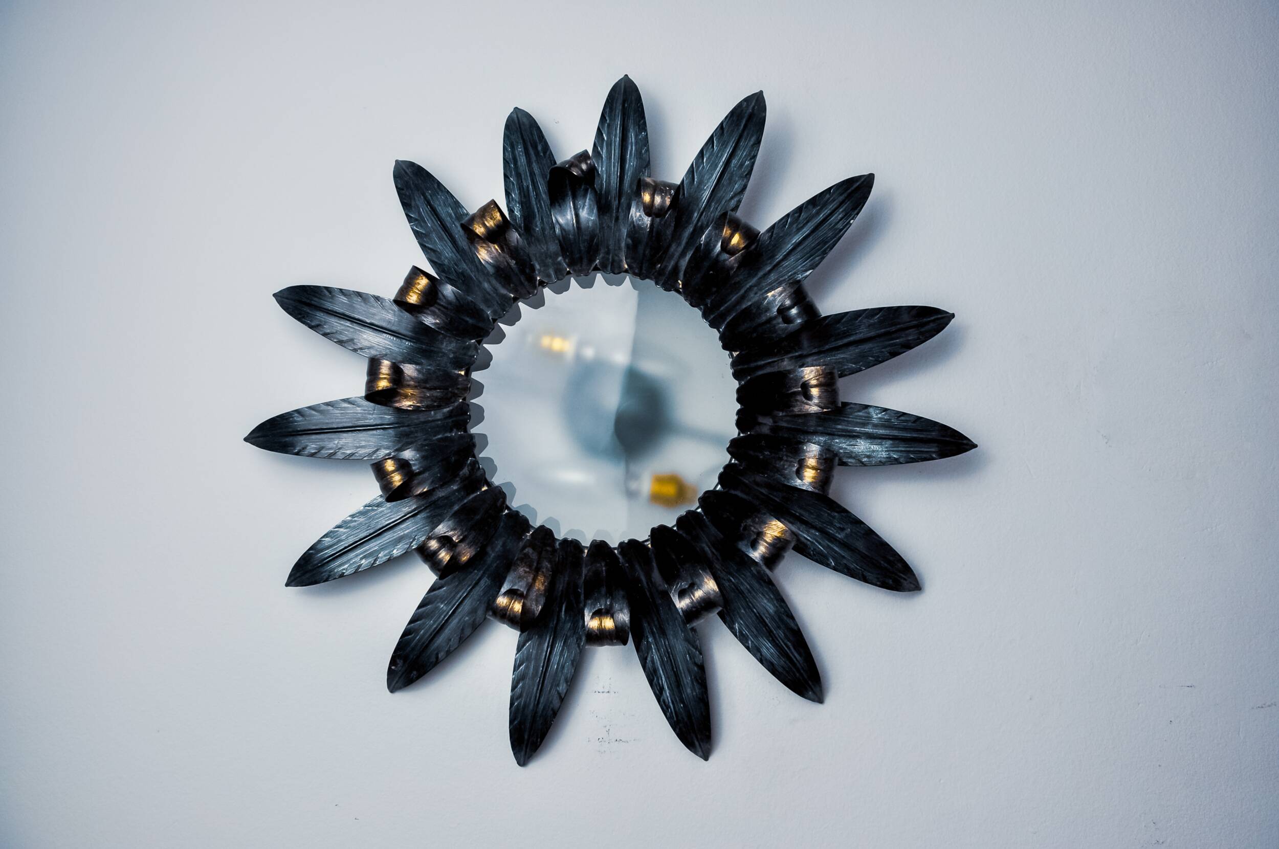 Sun wall lamp by ferro arte XL, metal and silver leaf, Spain, 1960