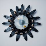 Sun wall lamp by ferro arte XL, metal and silver leaf, Spain, 1960