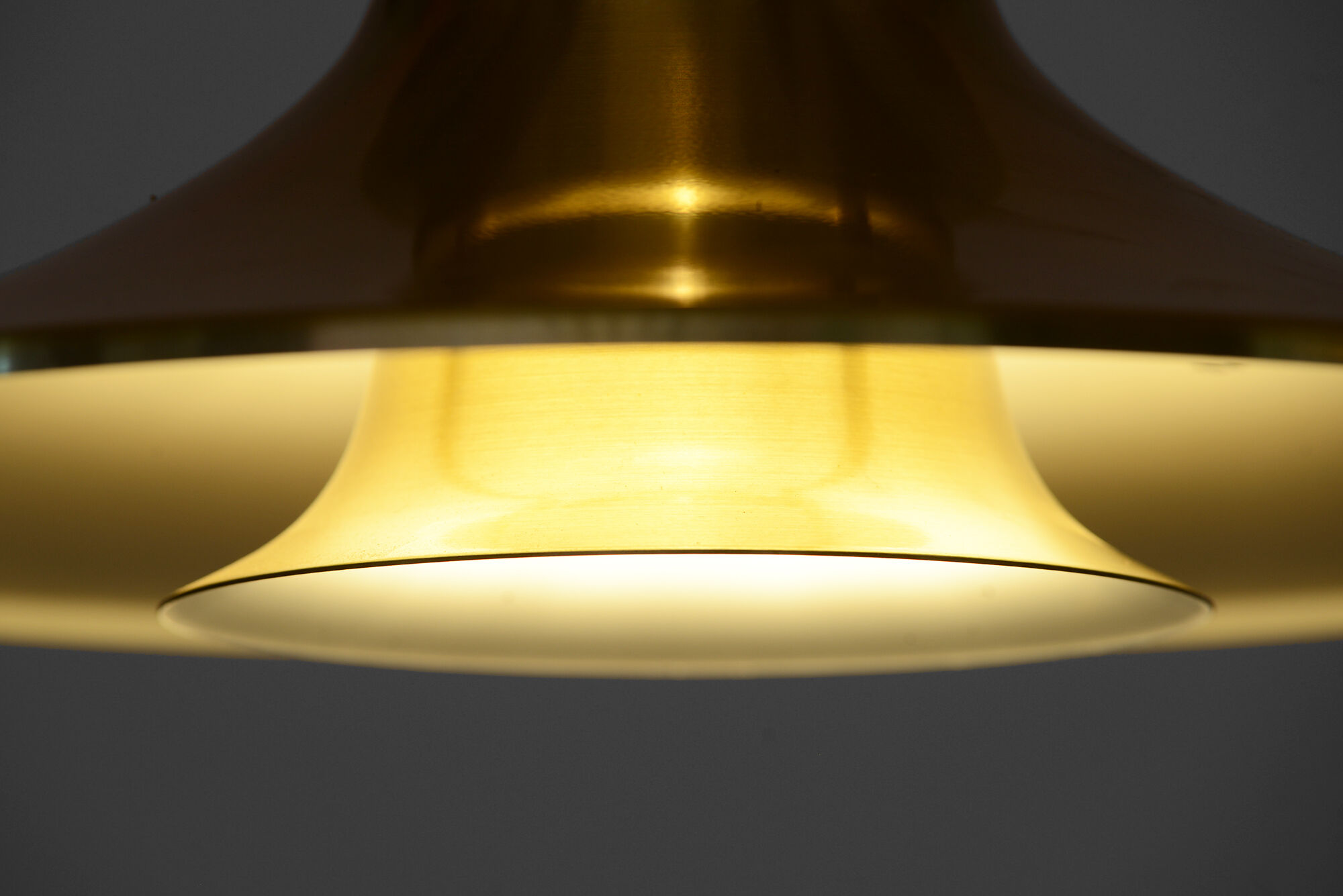 Brass colored aluminium pendant light, Denmark 1970s