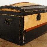 Old-curved wooden trunk - burlap