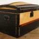 Old-curved wooden trunk - burlap