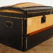 Old-curved wooden trunk - burlap