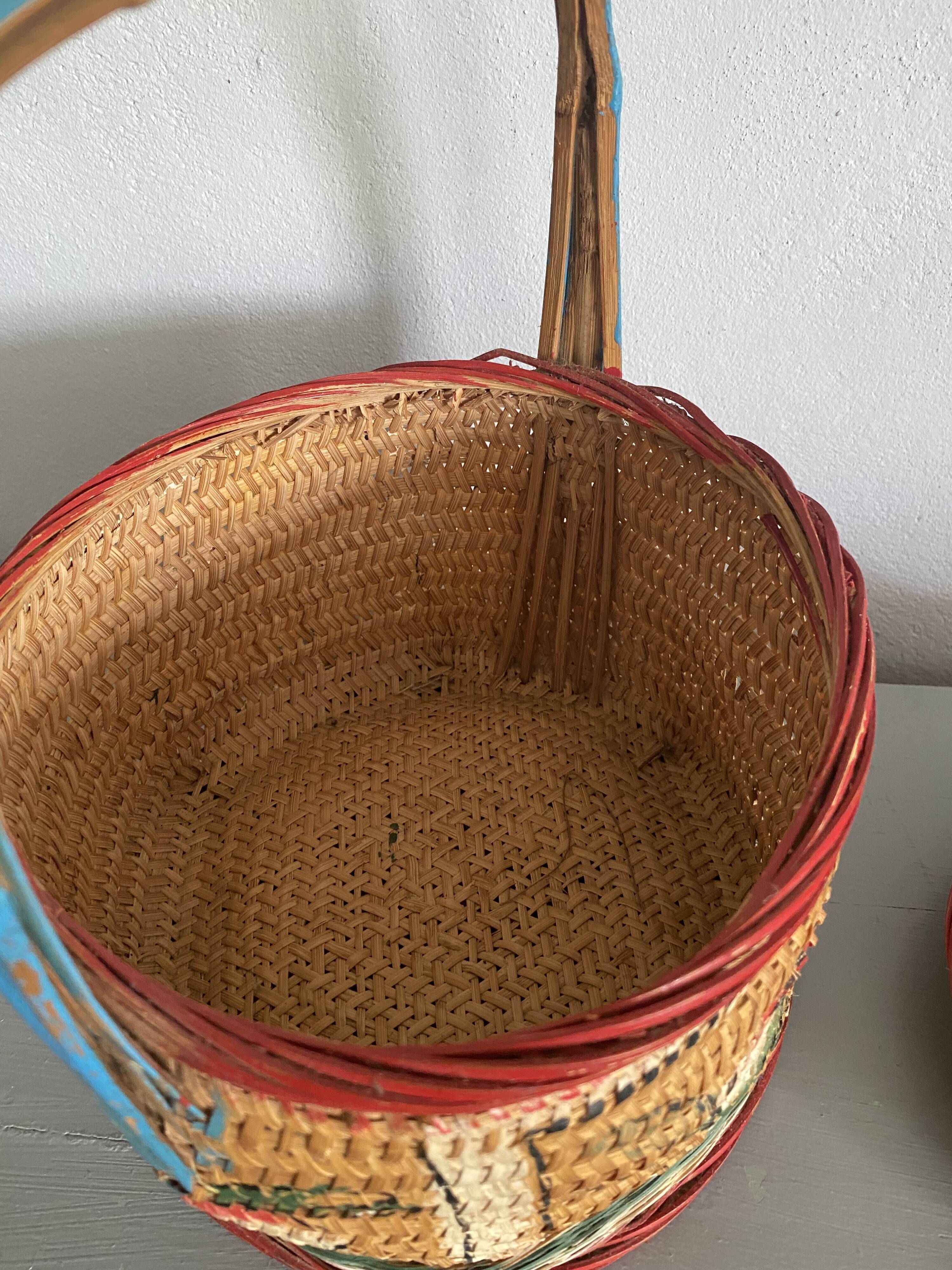 Straw basket, painted decoration, Indonesia