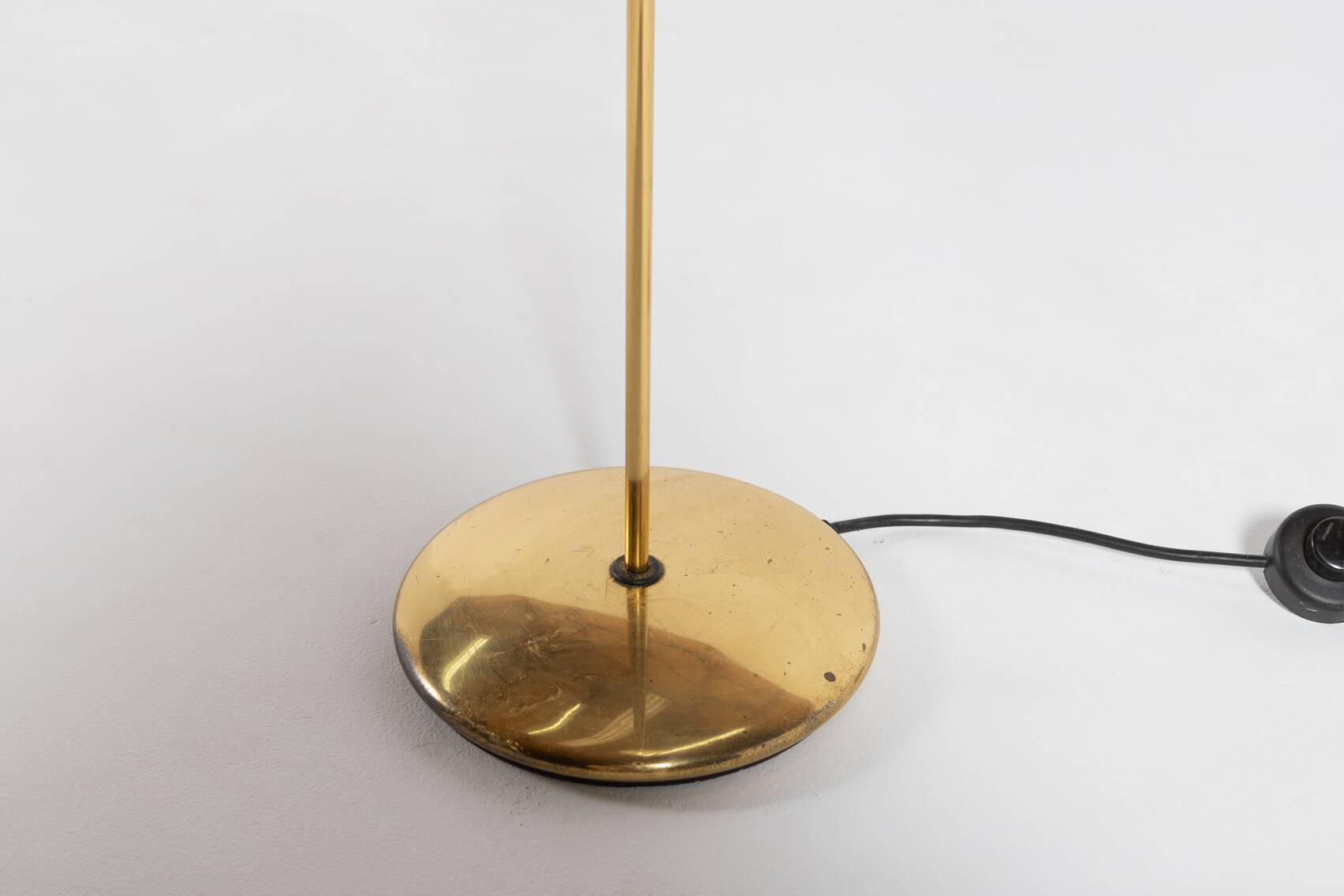 Pair of Italian golden floor lamps with glass shade, 1970’s