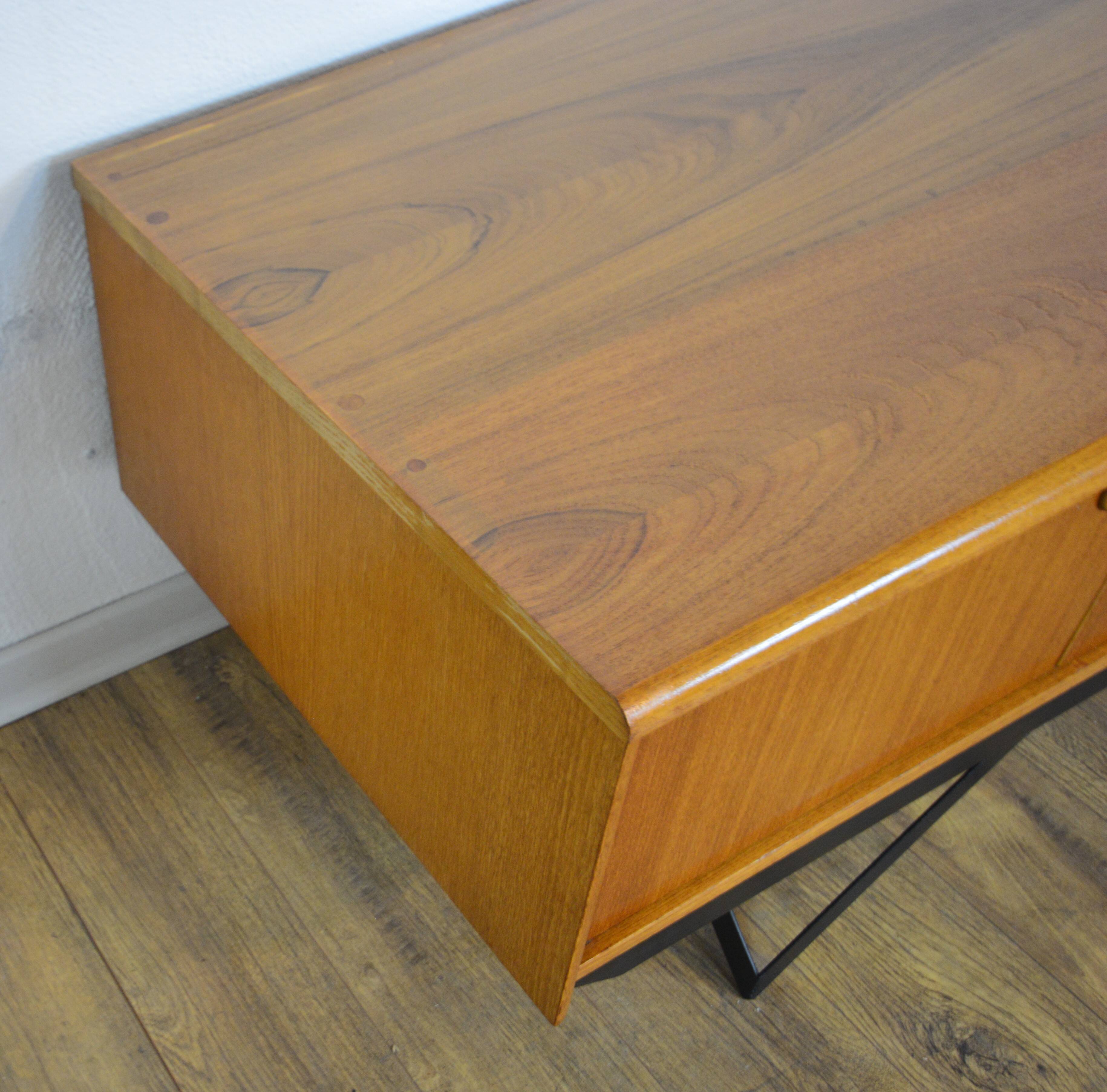 Low Scandinavian teak sideboard Metal