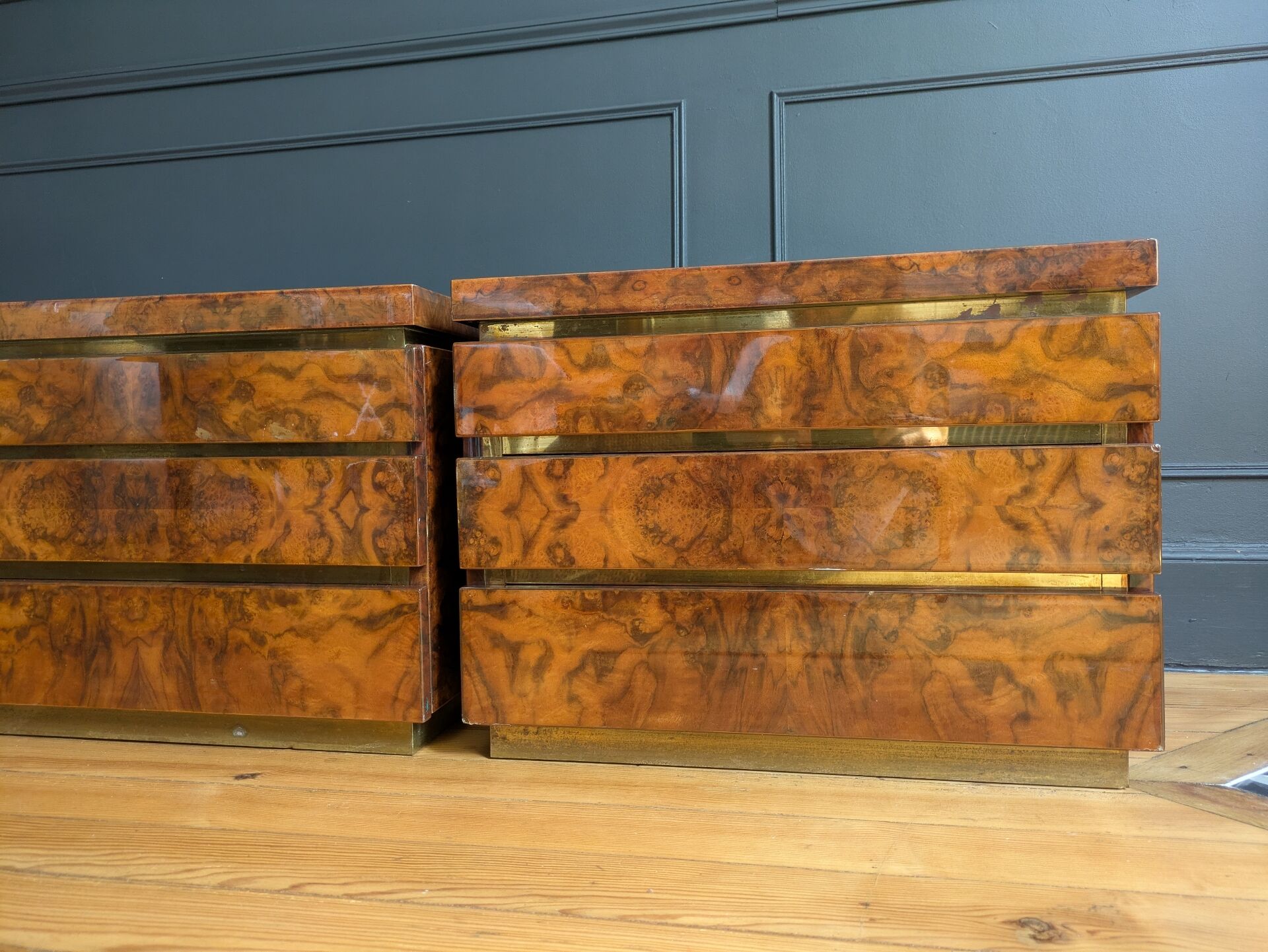 Pair of bedside tables attributed to Jean Claude Mahey.