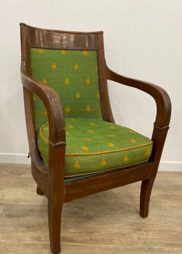 Fauteuil gondole acajou et son repose-pieds