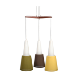 Mid Century Danish Hanging Lamp in Teak and Colored Shades