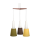 Mid Century Danish Hanging Lamp in Teak and Colored Shades
