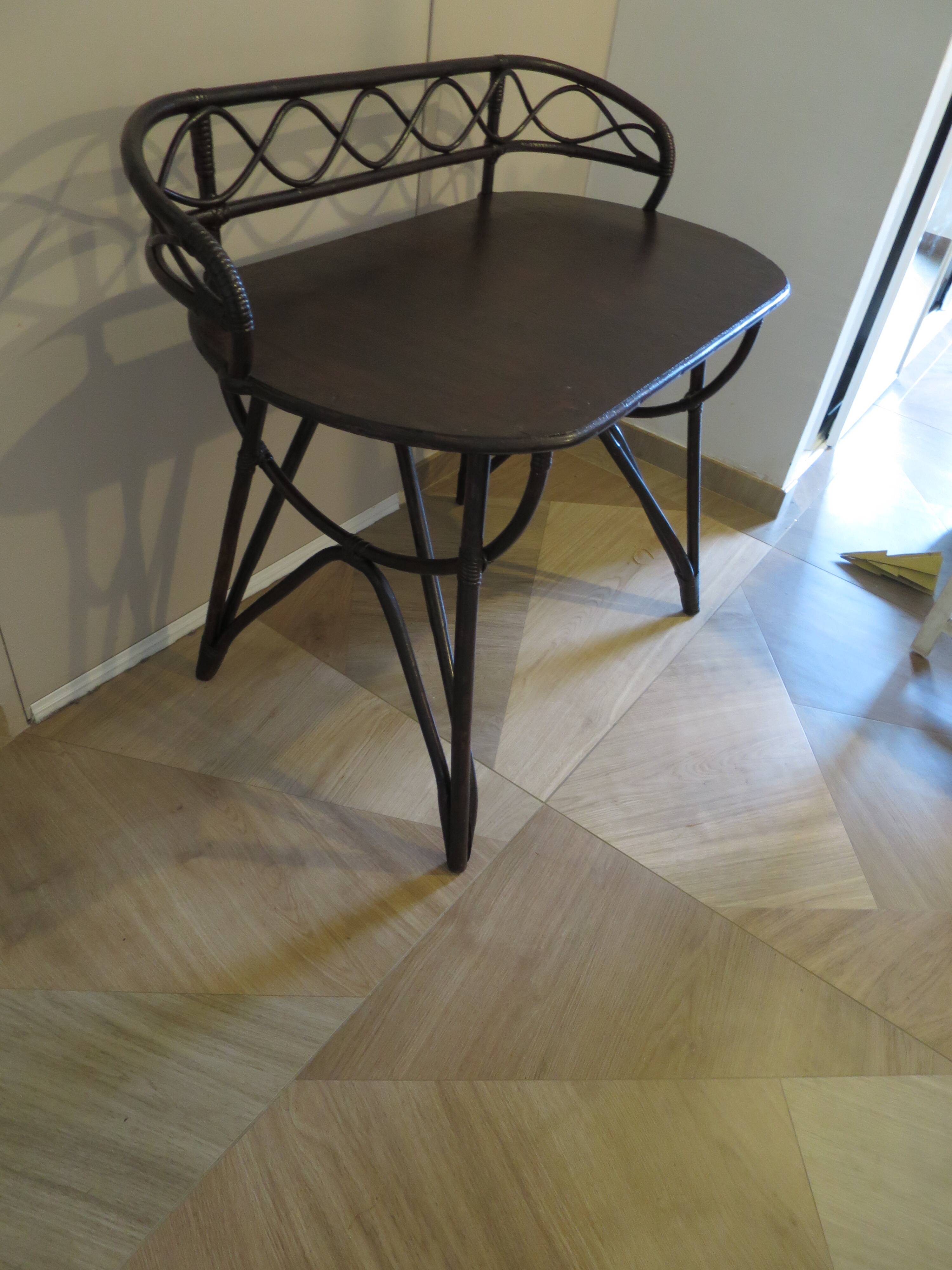 Vintage children's desk console bamboo rattan curved wood Thonet style 80s dark mahogany