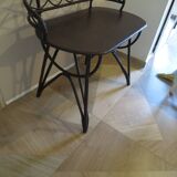 Vintage children's desk console bamboo rattan curved wood Thonet style 80s dark mahogany