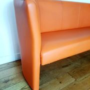 Three-seater sofa, vintage orange Gulf bench.