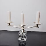 Ice cube candle holder by Peill & Putzler, 3 flames, glass and silver-plated metal, Germany, 1970