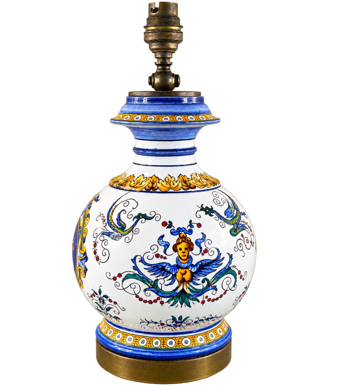 Lampe ancienne en faïence attribuée à Gien – décor Renaissance