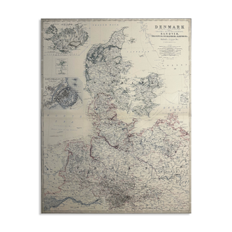 Map of Denmark and Iceland c1869 Keith Johnston Royal Atlas Hand coloured