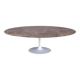 1970s XL oval Tulip table with brown marble top and matte silver oval base / Eero Saarinen / Knoll, USA